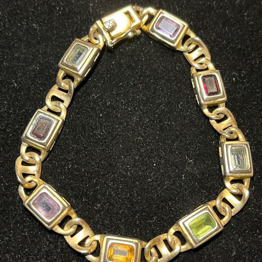 Elegant Gold and Multicolor 925 Sterling Silver Stamp Bracelet - Picture 12 of 17